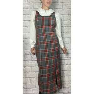 Vintage 90's Decked Out Plaid Sexy Schoolgirl Jumper Dress with High Slit